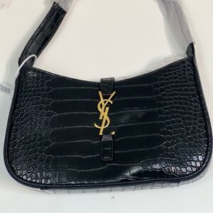 Black croc leather shoulder bag